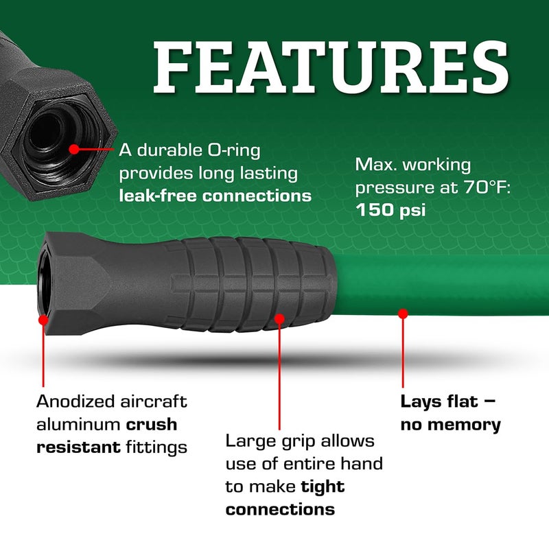 Flexzilla Colors SwivelGrip Garden Hose 5/8 in. x 50 ft., Lightweight All-Weather Water Hose, Durable and Flexible, Leak-Free Connections, Forest Green - Image 4