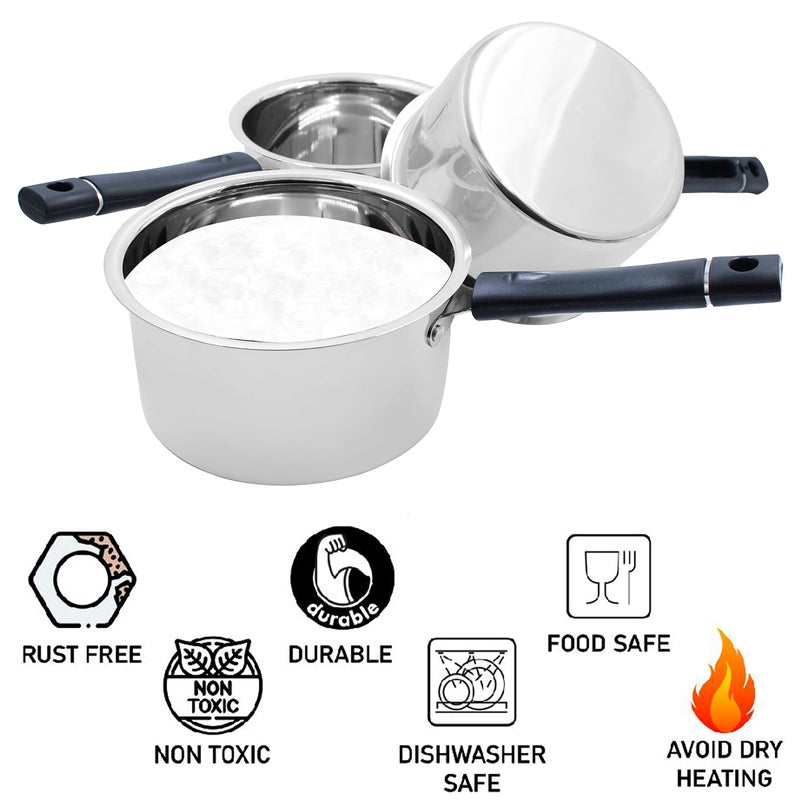 Spillbox Stainless Steel Induction and Gas Compatible Heavy Base Sauce Pan | Tea Pan | Milk Pan | TPan | Pot | Flat Base Tapeli | Patila | Boiler Chai Pan | Boiler Cookware Set | Boiling Vessel | Container for Kitchen Utensils Cookware - Plain (medium) - Image 2