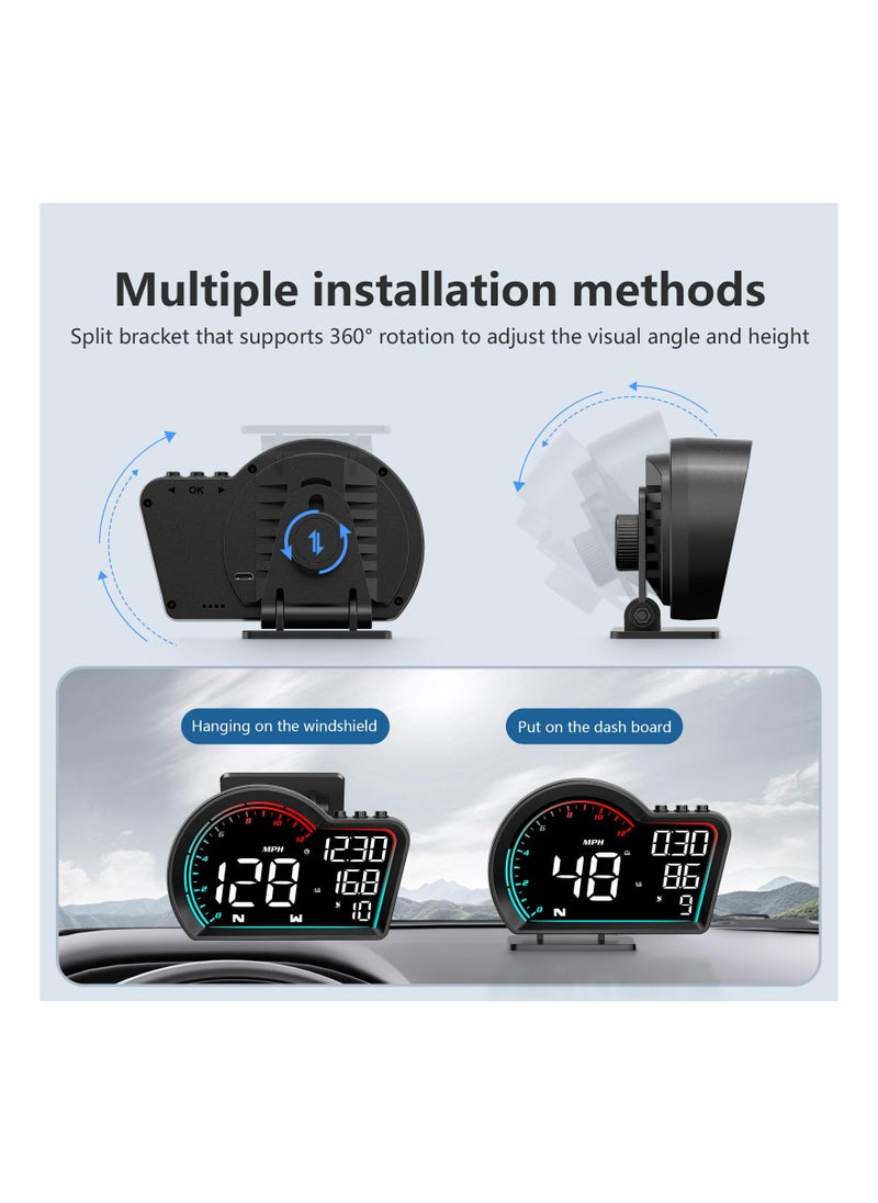 SYOSI HUD Digital Speedometer for Car Universal Heads Up Display Oversize Screen Large LCD MPH Speed Fatigued Diving Alert Over Alarm Compass All Vehicle  - Image 5