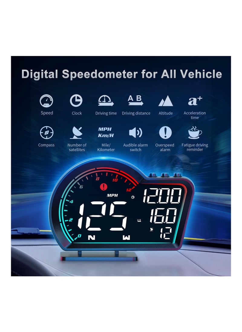 SYOSI HUD Digital Speedometer for Car Universal Heads Up Display Oversize Screen Large LCD MPH Speed Fatigued Diving Alert Over Alarm Compass All Vehicle  - Image 3