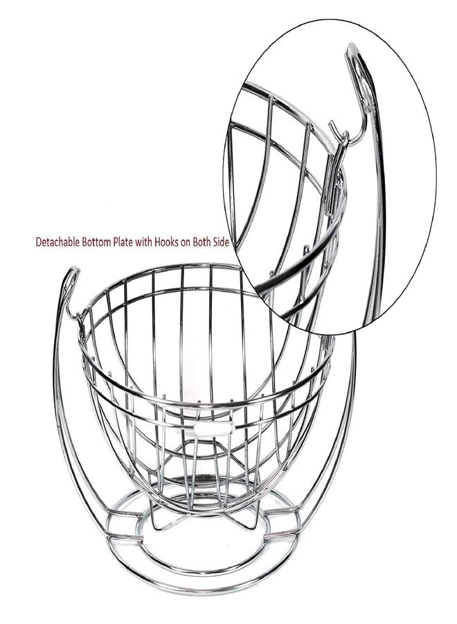 KARTUNBOX Stainless Steel Metal Mess Round Shaped Fruits and Vegetables Swinging Basket for Kitchen and Dining Table (Size: 9.75 x 9 x 7 Inch) Silver - Image 3