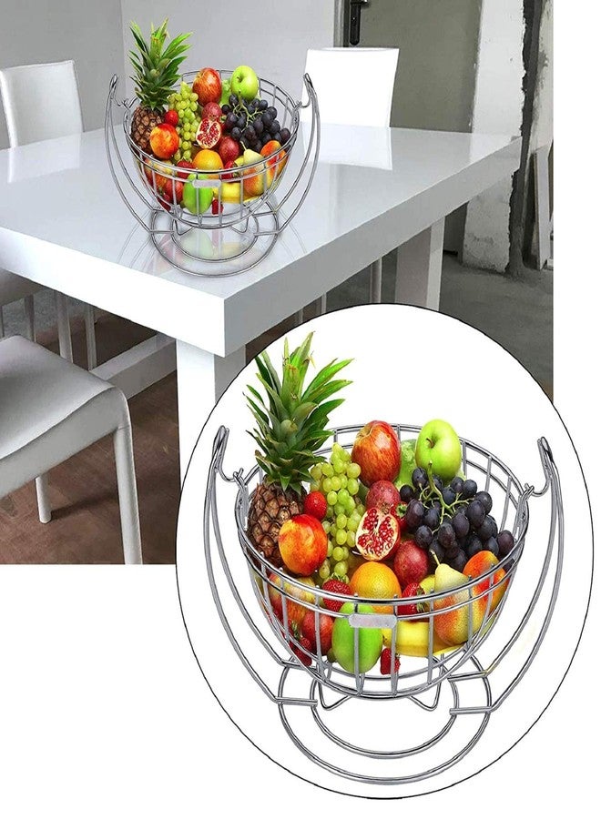 KARTUNBOX Stainless Steel Metal Mess Round Shaped Fruits and Vegetables Swinging Basket for Kitchen and Dining Table (Size: 9.75 x 9 x 7 Inch) Silver - Image 5
