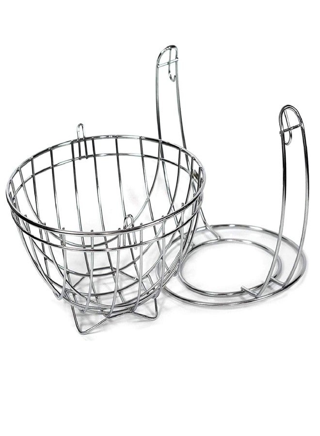 KARTUNBOX Stainless Steel Metal Mess Round Shaped Fruits and Vegetables Swinging Basket for Kitchen and Dining Table (Size: 9.75 x 9 x 7 Inch) Silver - Image 4