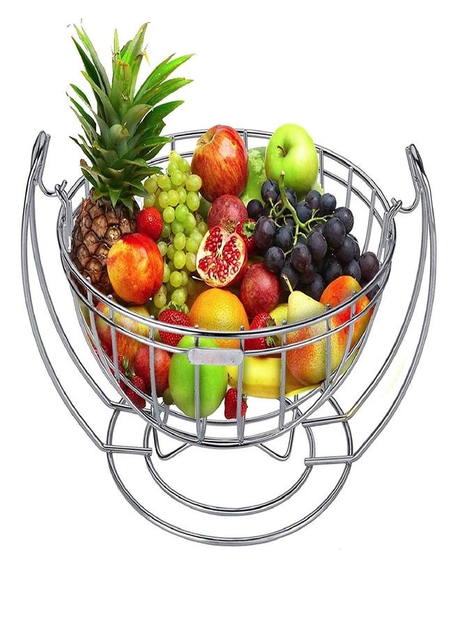 KARTUNBOX Stainless Steel Metal Mess Round Shaped Fruits and Vegetables Swinging Basket for Kitchen and Dining Table (Size: 9.75 x 9 x 7 Inch) Silver - Image 1