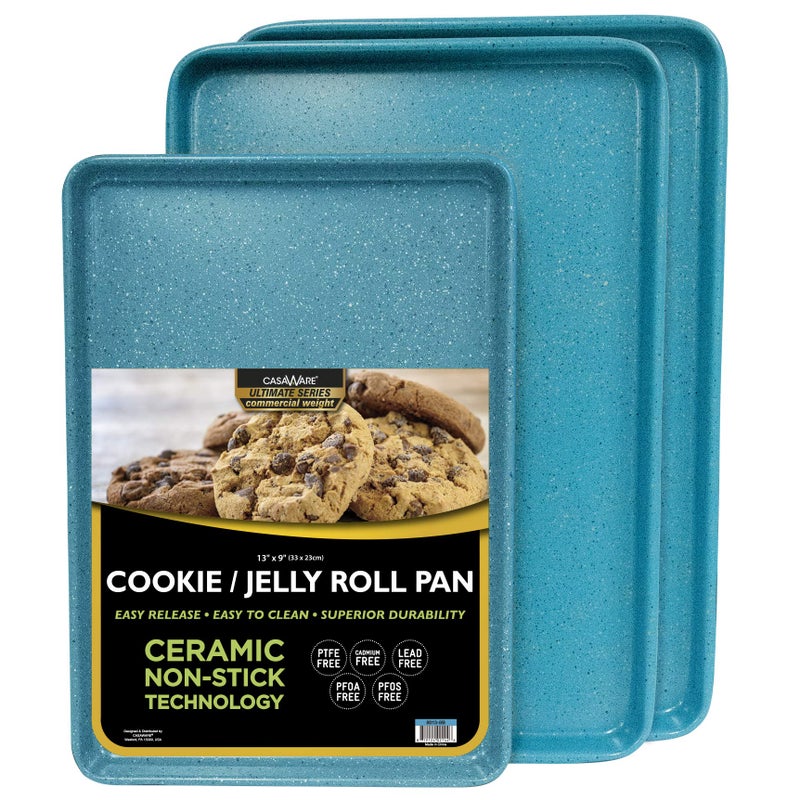 casaWare 3pc Ultimate Commercial Weight Cookie Sheet Set, Two 15 x 10-Inch Pans, One 13 x 9-Inch-Inch Pan (Blue Granite) - Image 1