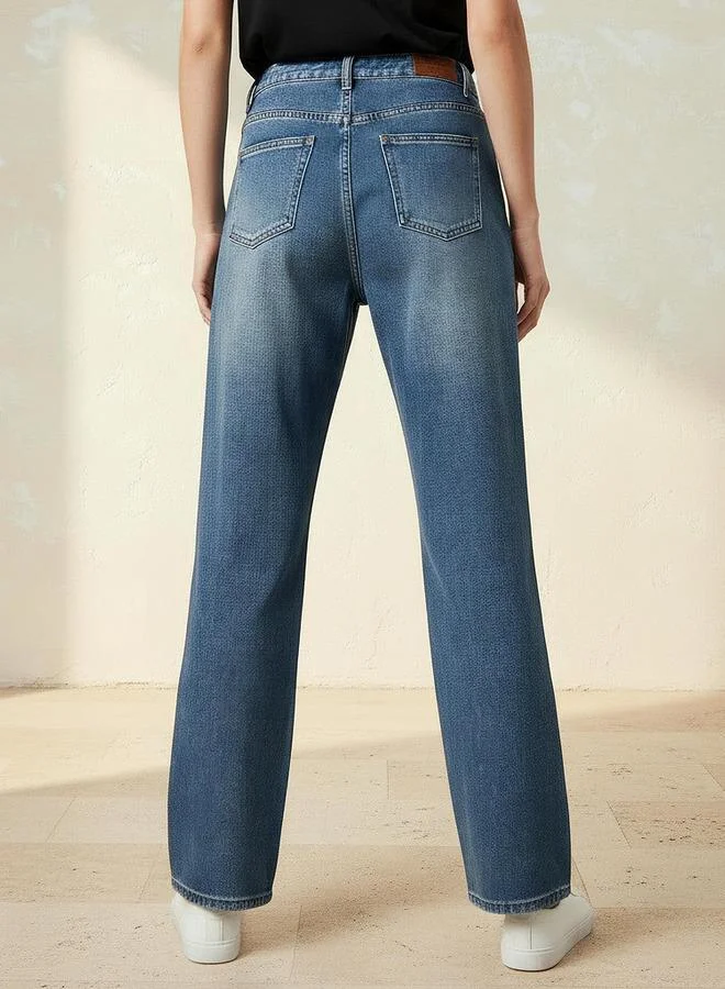 Splash FAV BLUE Straight Fit Mid Rise Jeans with Pearl Embellishments for Women | Best Price UAE