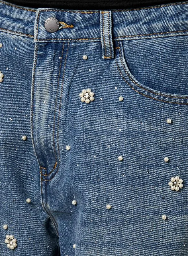 Splash FAV BLUE Straight Fit Mid Rise Jeans with Pearl Embellishments for Women | Best Price UAE