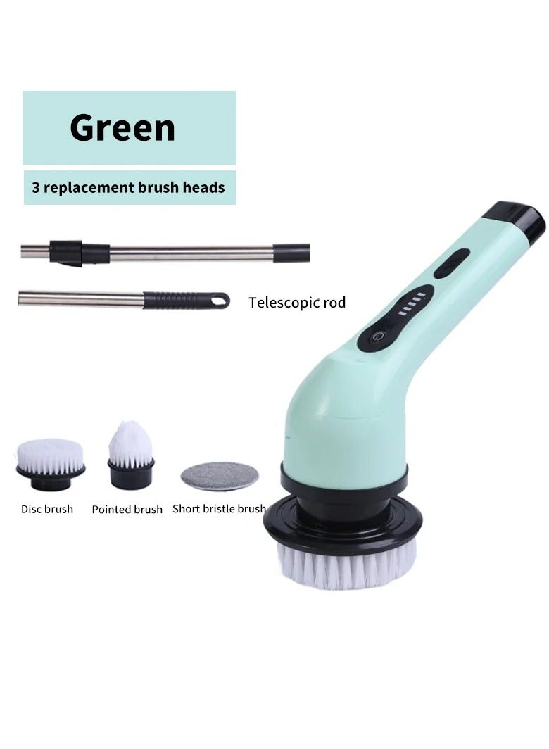 AROAQ Electric Spin Scrubber, Cordless Electric Cleaning Brush With 3 Replaceable Brush Heads, Digital Display Stable Speed Power Scrubber, Power Cleaning Brush For Bathroom Floor Tile Car, (Green 3 Heads)  - Image 1