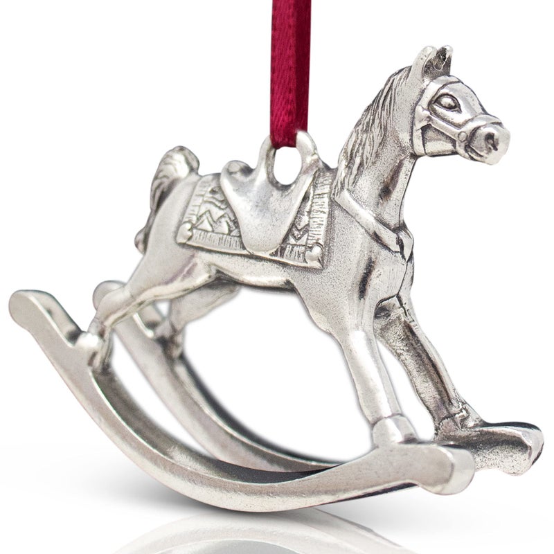 Danforth Toy Rocking Horse Ornament  Handcrafted Pewter Vintage Christmas Ornaments  3 Dimensional  Satin Ribbon 1  Tall Made in USA  Gift Boxed