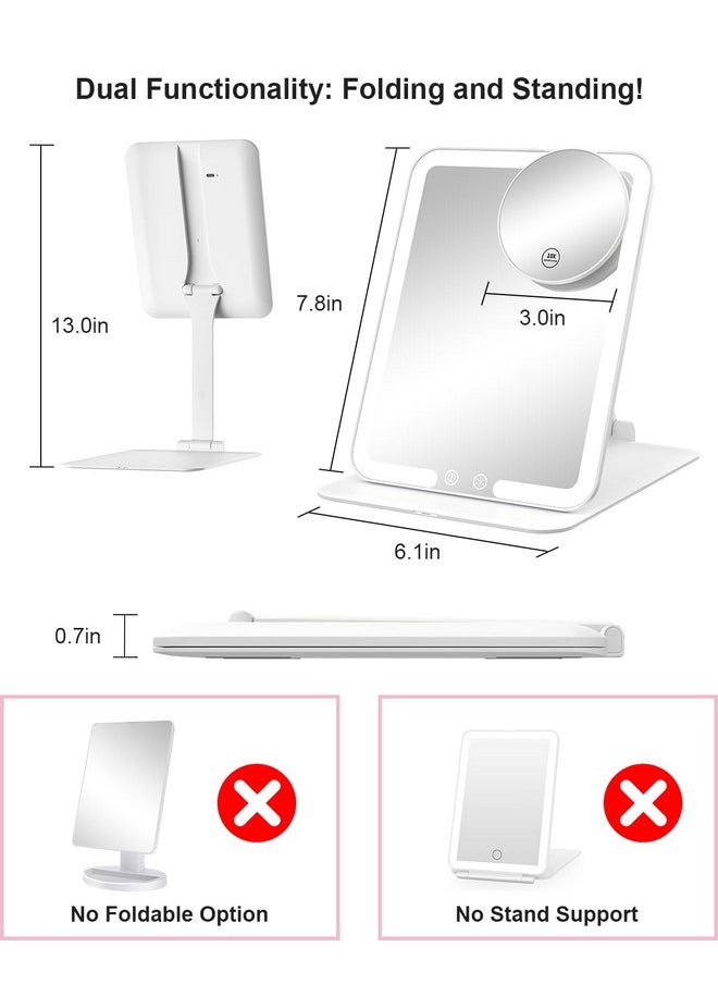 Gospire Gospire Travel Makeup Mirror with Lights and Magnification 10X, Portable Make Up Compact Tabletop Mirror with Adjustable Stand, 3 Colored Lights Rechargeable Lighted LED Vanity Mirror - White  - Image 2