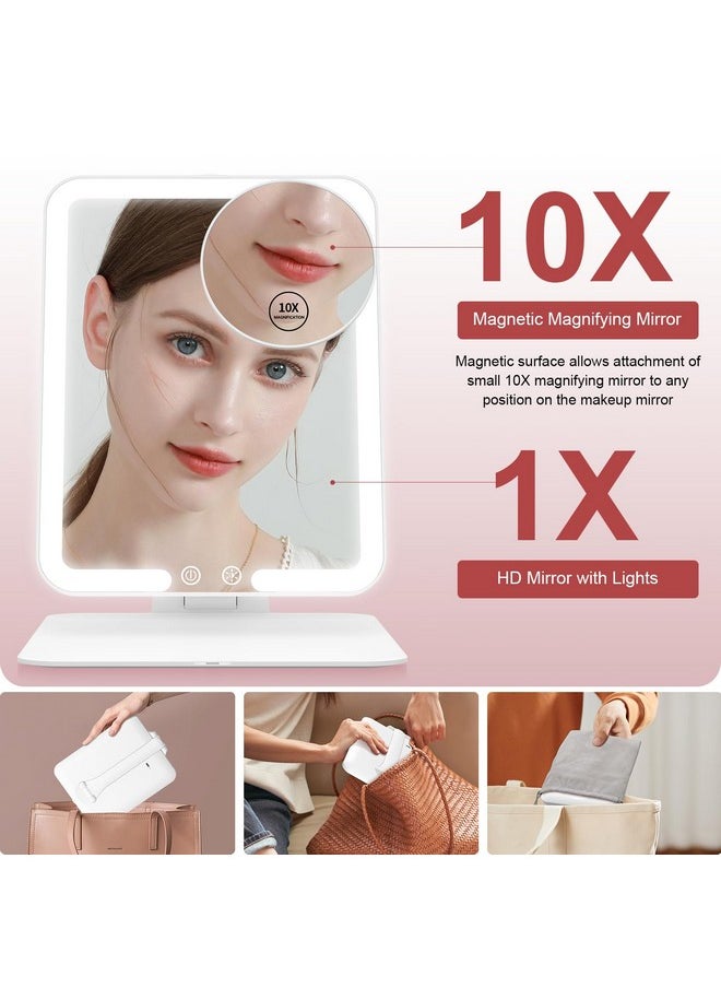 Gospire Gospire Travel Makeup Mirror with Lights and Magnification 10X, Portable Make Up Compact Tabletop Mirror with Adjustable Stand, 3 Colored Lights Rechargeable Lighted LED Vanity Mirror - White  - Image 5