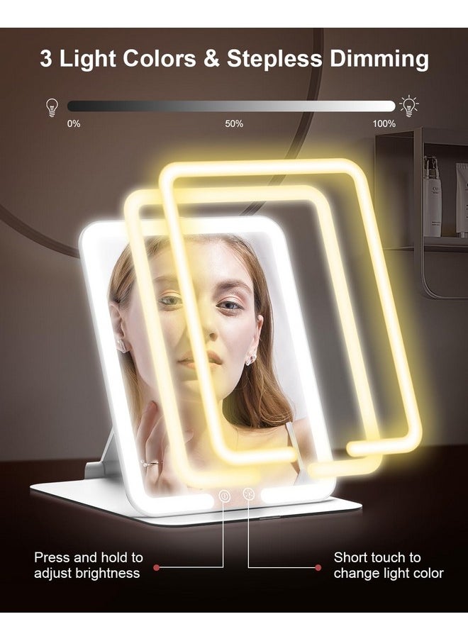 Gospire Gospire Travel Makeup Mirror with Lights and Magnification 10X, Portable Make Up Compact Tabletop Mirror with Adjustable Stand, 3 Colored Lights Rechargeable Lighted LED Vanity Mirror - White  - Image 4