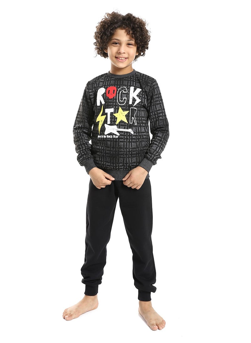 REDCOTTON Boys' Winter Pajama Set, Jacquard, Black - Image 1