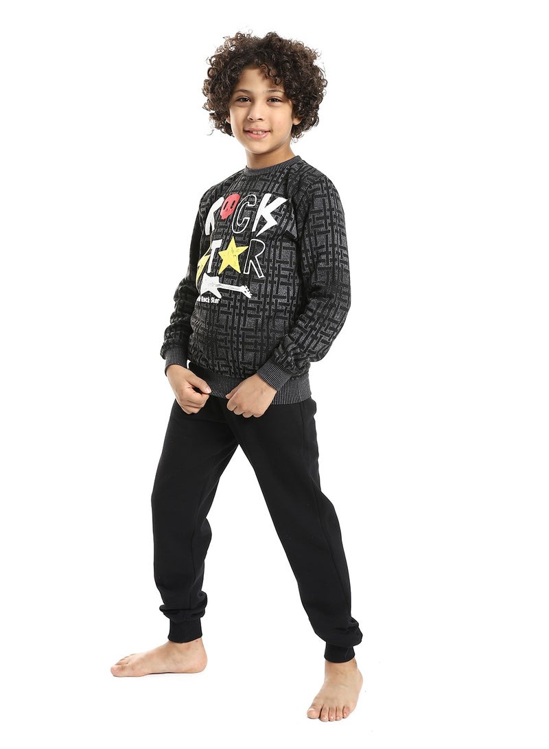 REDCOTTON Boys' Winter Pajama Set, Jacquard, Black - Image 2