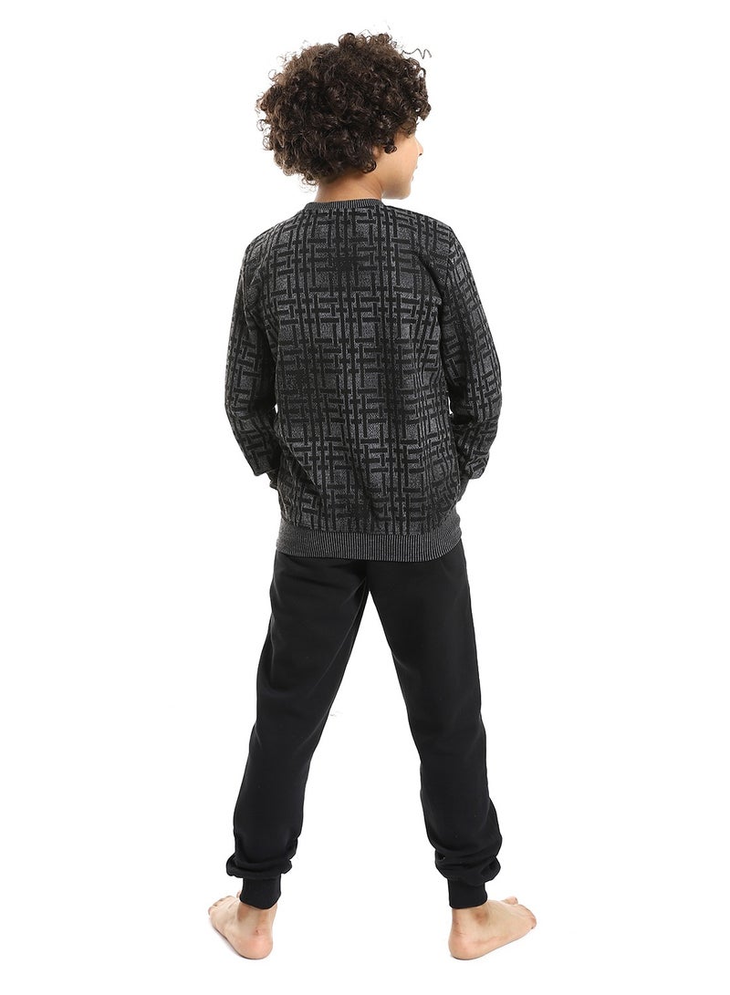 REDCOTTON Boys' Winter Pajama Set, Jacquard, Black - Image 4