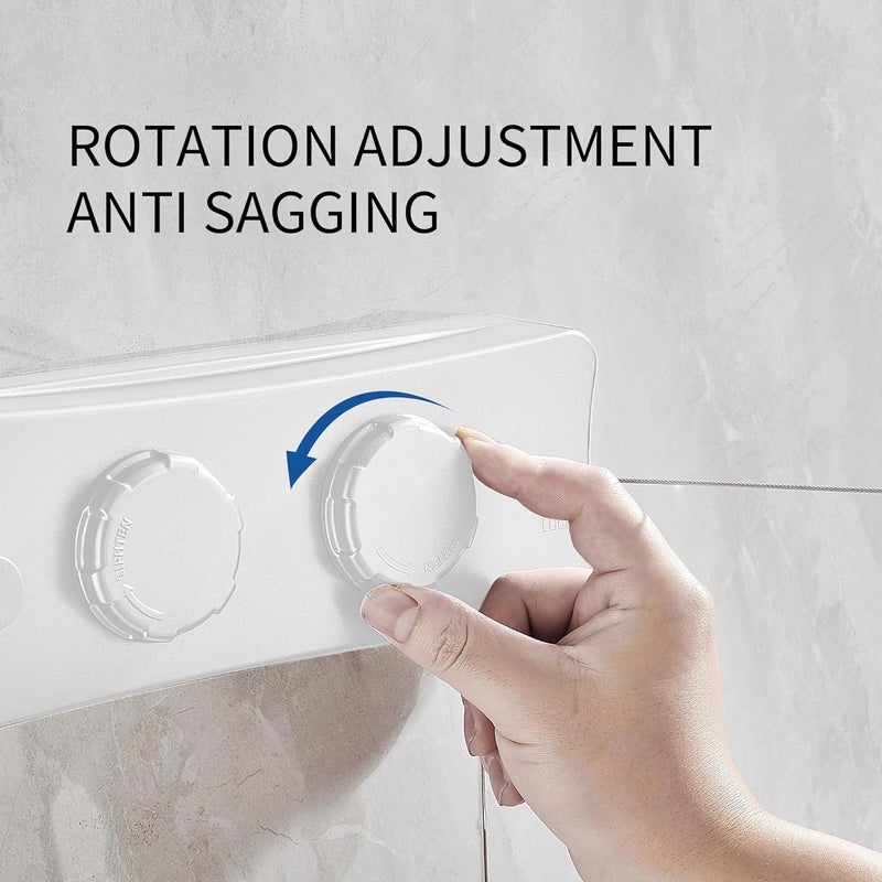 JOOM Retractable Clothesline Heavy Duty Clothes Drying Laundry Line Wall Mounted Easy Hanging Clothes Drying Laundry Line Retracting Hanging Lock to Prevent Sagging (Two line,White) - Image 3