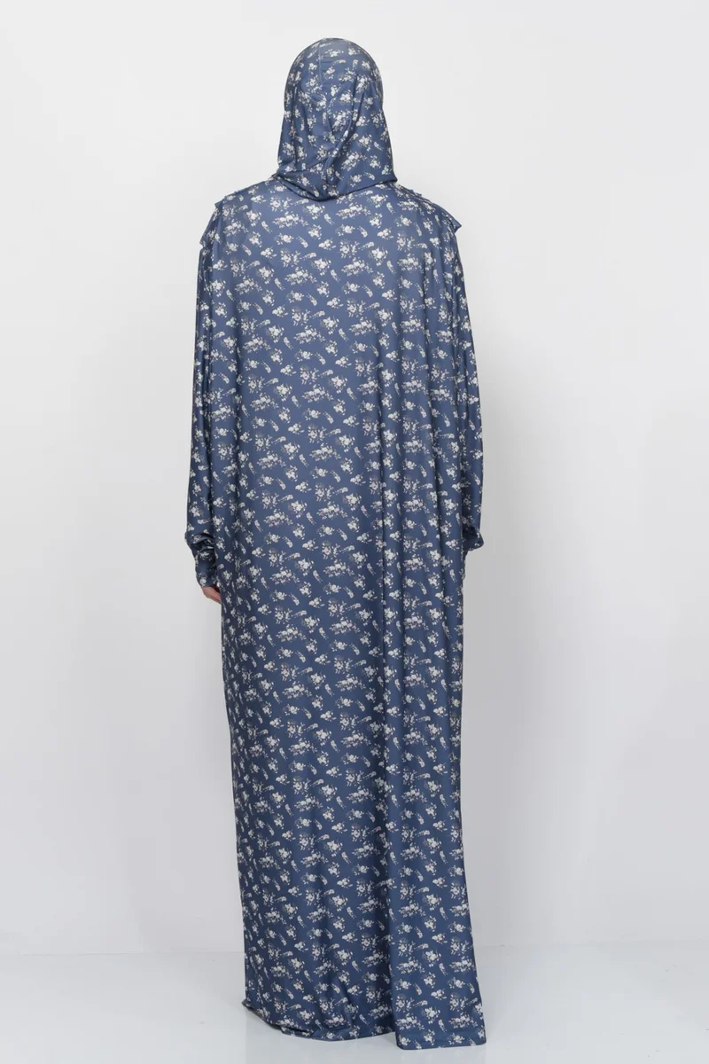 Altobeh Practical One Piece Floral Patterned Sleeves Removable Hijab Lycra Hijab Prayer Dress 990-0213