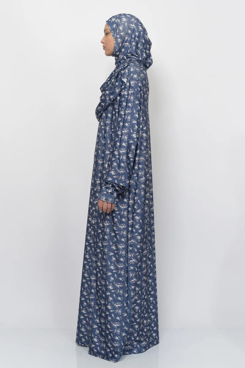 Altobeh Practical One Piece Floral Patterned Sleeves Removable Hijab Lycra Hijab Prayer Dress 990-0213