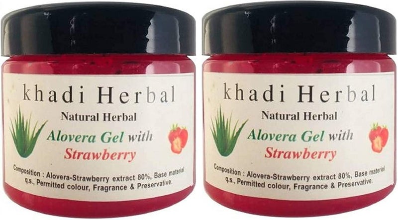 Khadi Natural Herbal Khadi Herbal Natural Parabenfree and SulfateFree Aloevera Gel for Skin and Hair with Strawberry Extract 180 gm Combopack of 2 - Image 1