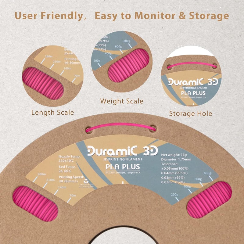 DURAMIC 3D PLA+ Filament 1.75mm 1Kg Magenta, PLA Plus Filament 1Kg Spool(2.2lbs) Tougher and Stronger, Dimensional Accuracy Probability +/- 0.02mm - Image 5