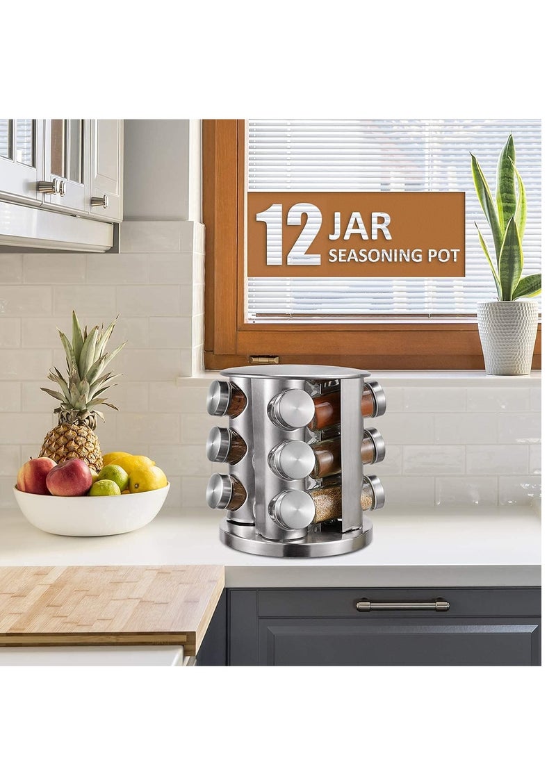 ELTRAZONE 12-Glass Bottle Deluxe Spice Rack Spice Carousel Spice Organizer Seasoning Organizer Seasoning Rack Seasoning Carousel - Image 4