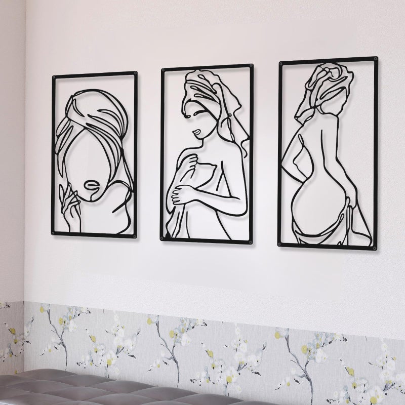 CHENGU 3 Pieces Metal Minimalist Abstract Woman Wall Art Line Drawing Wall Art Decor Single Line Female Home Hanging for Kitchen Bathroom Living Room - Image 2
