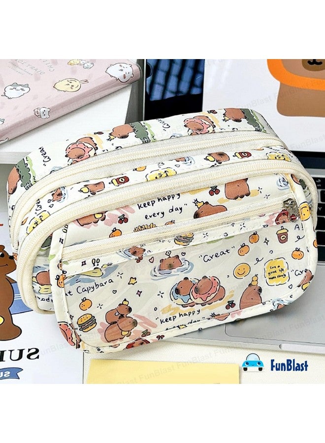 فنبلاست حقيبة أقلام فن بلاست للبنات - حقيبة أقلام كاواي، منظم أقلام أنيق، حقيبة تنظيم أدوات مكتبية كبيرة السعة، حقيبة متعددة الأغراض بسحاب للأطفال والكبار (كابي بارا برينت) - Image 5