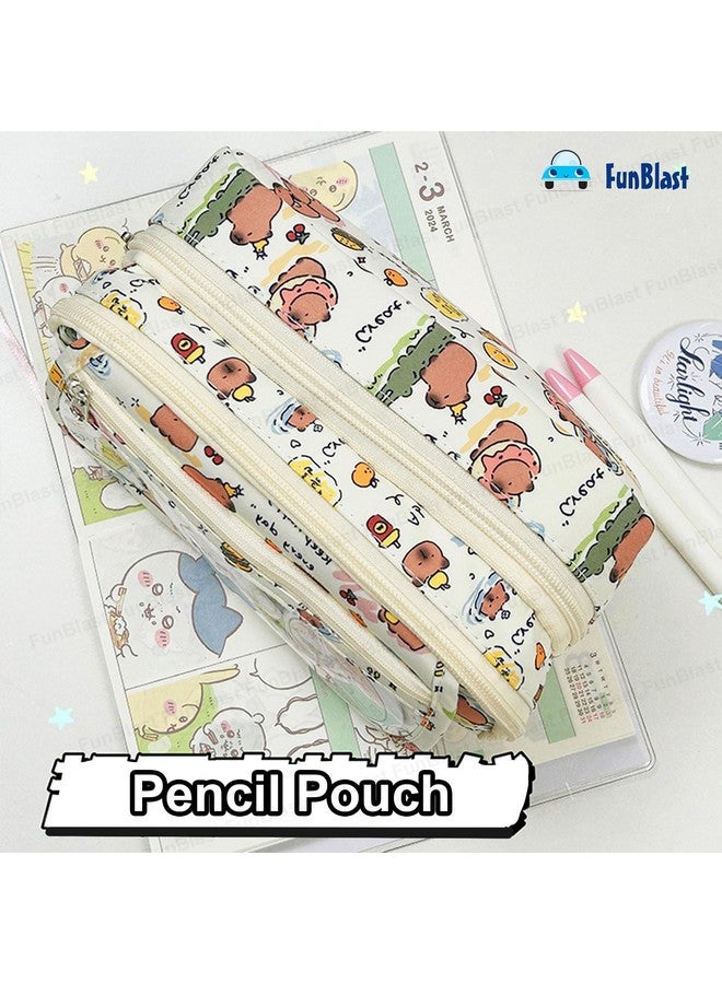 فنبلاست حقيبة أقلام فن بلاست للبنات - حقيبة أقلام كاواي، منظم أقلام أنيق، حقيبة تنظيم أدوات مكتبية كبيرة السعة، حقيبة متعددة الأغراض بسحاب للأطفال والكبار (كابي بارا برينت) - Image 4