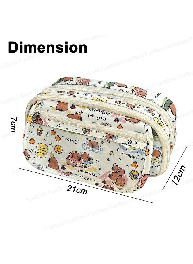 فنبلاست حقيبة أقلام فن بلاست للبنات - حقيبة أقلام كاواي، منظم أقلام أنيق، حقيبة تنظيم أدوات مكتبية كبيرة السعة، حقيبة متعددة الأغراض بسحاب للأطفال والكبار (كابي بارا برينت) - Image 3