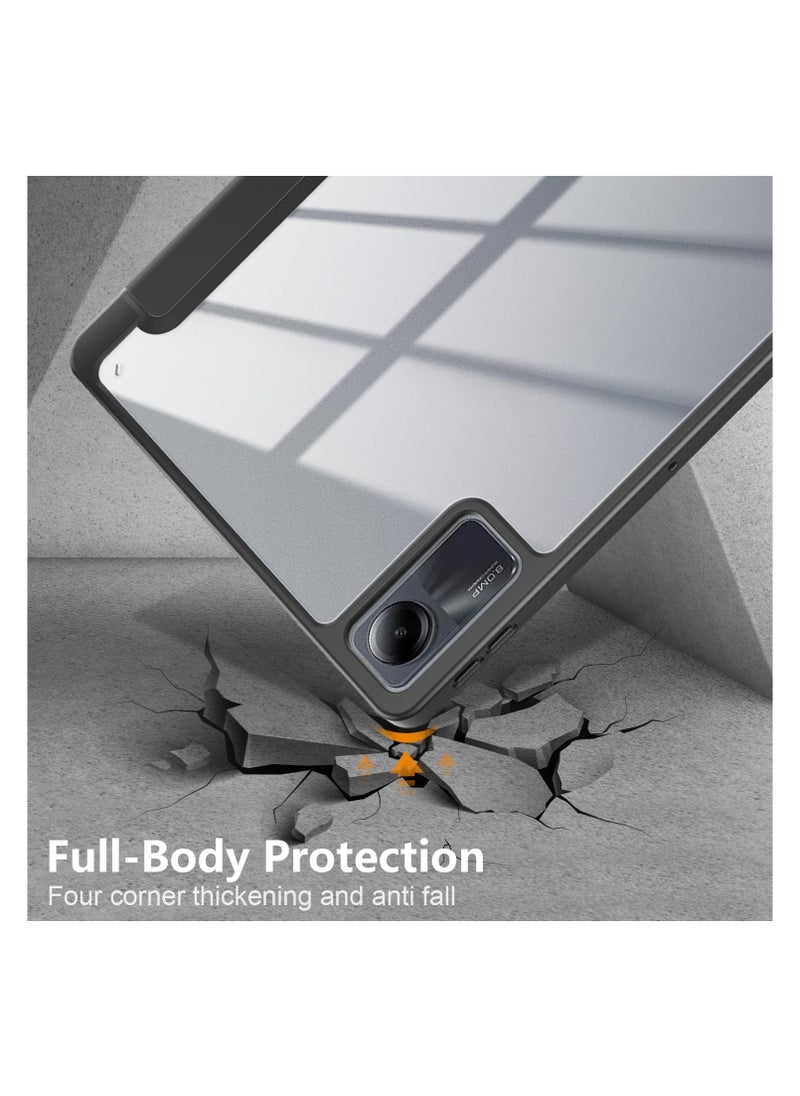 EVO Case for Xiaomi Redmi Pad SE Tablet 11 Inch 2023 with Pen Holder, Clear Transparent PC Back, TPU Shockproof Three-Fold Stand Protective Case with Auto Wake/Sleep, Black  - Image 3