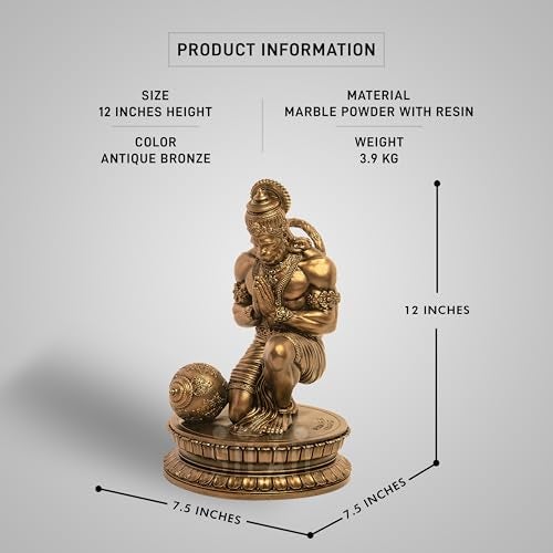 SILAII Lord Hanuman Blessed Sculpture | Hanuman Murti | 1 Feet Hanuman Idol for Home | Handmade Lord Hanuman Ji Ki Murti – Antique Bronze Finish Religious Idol for Home Decor & Gift - Image 2