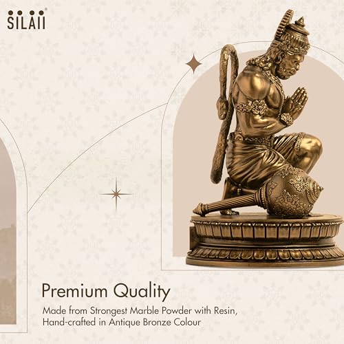 SILAII Lord Hanuman Blessed Sculpture | Hanuman Murti | 1 Feet Hanuman Idol for Home | Handmade Lord Hanuman Ji Ki Murti – Antique Bronze Finish Religious Idol for Home Decor & Gift - Image 5