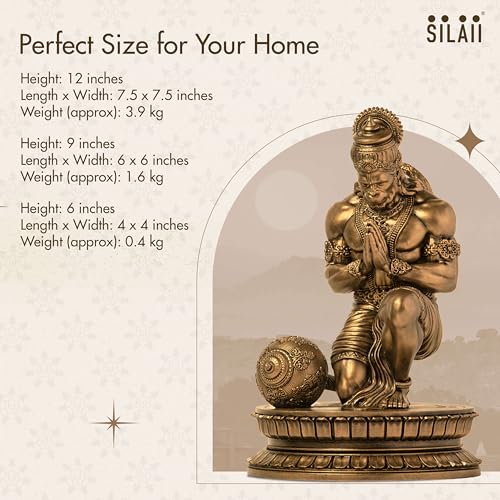 SILAII Lord Hanuman Blessed Sculpture | Hanuman Murti | 1 Feet Hanuman Idol for Home | Handmade Lord Hanuman Ji Ki Murti – Antique Bronze Finish Religious Idol for Home Decor & Gift - Image 4