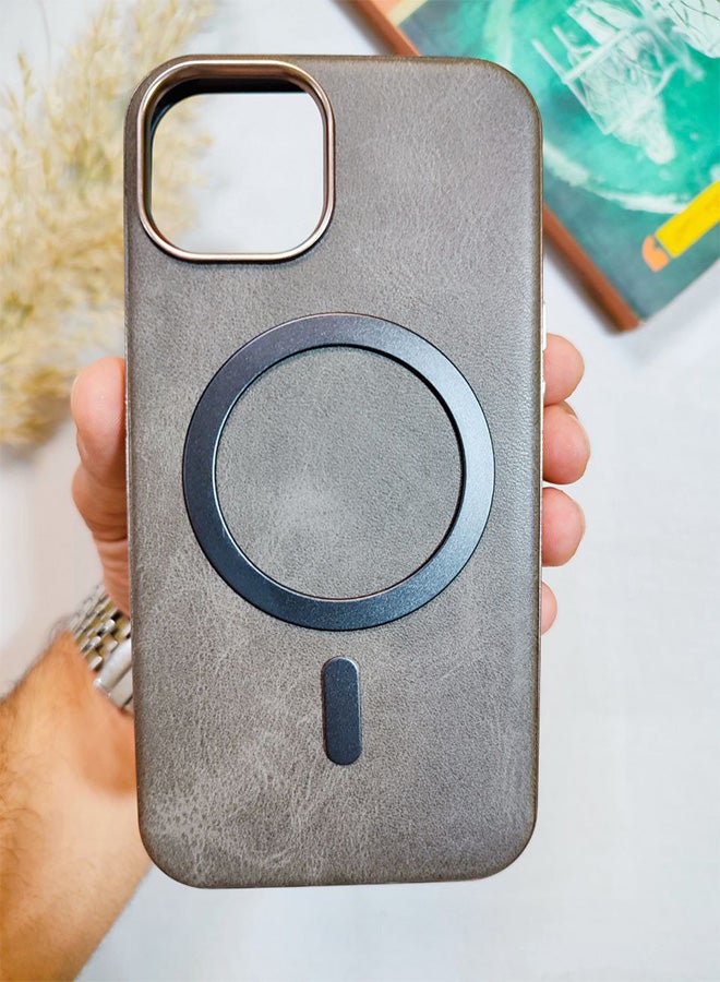 Leather Case CompatibleWith Phone Iphone 15, Supports MagSafe Wireless Charging, Shock-Resistant Cover, Made Of Premium Leather That Acquires A Natural Patina Over Time, Raised Camera Protector Protects The Lens Assembly, With Inner Lining, For Phone Iphone 15 - Gray - Image 3