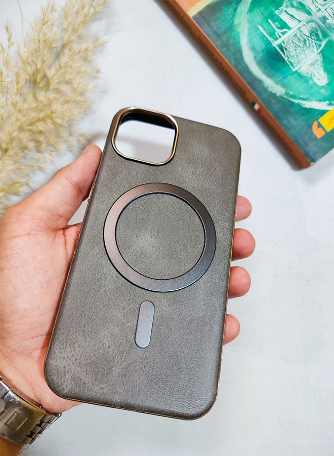 Leather Case CompatibleWith Phone Iphone 15, Supports MagSafe Wireless Charging, Shock-Resistant Cover, Made Of Premium Leather That Acquires A Natural Patina Over Time, Raised Camera Protector Protects The Lens Assembly, With Inner Lining, For Phone Iphone 15 - Gray - Image 2