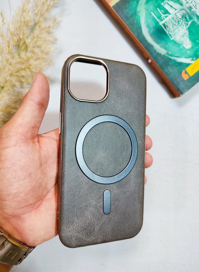 Leather Case CompatibleWith Phone Iphone 15, Supports MagSafe Wireless Charging, Shock-Resistant Cover, Made Of Premium Leather That Acquires A Natural Patina Over Time, Raised Camera Protector Protects The Lens Assembly, With Inner Lining, For Phone Iphone 15 - Gray - Image 5