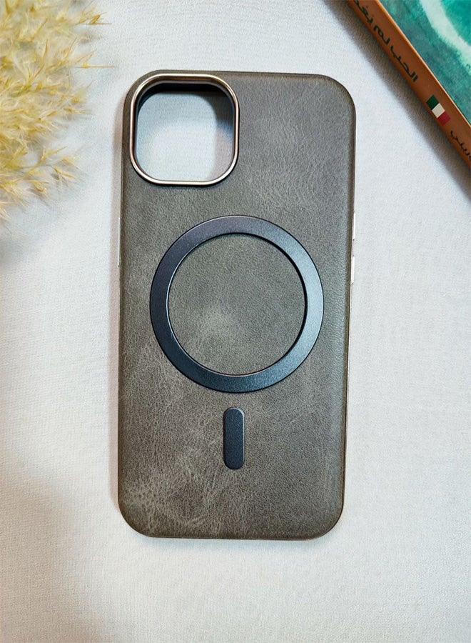 Leather Case CompatibleWith Phone Iphone 15, Supports MagSafe Wireless Charging, Shock-Resistant Cover, Made Of Premium Leather That Acquires A Natural Patina Over Time, Raised Camera Protector Protects The Lens Assembly, With Inner Lining, For Phone Iphone 15 - Gray - Image 1