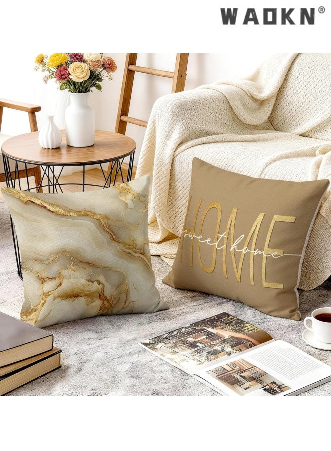 WAOKN Inspirational Beige Marble Decorative Throw Pillow Covers , Set of 4, Couch Cushion Cases Inserts for Sofa Bed Living Room Home Decor, Single-Sided Print , suitable for bedroom , soft and comfortable ,beige, 45*45cm . - Image 4