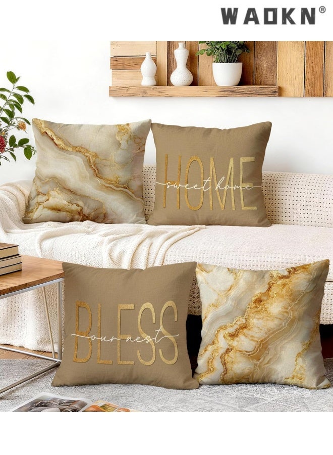 WAOKN Inspirational Beige Marble Decorative Throw Pillow Covers , Set of 4, Couch Cushion Cases Inserts for Sofa Bed Living Room Home Decor, Single-Sided Print , suitable for bedroom , soft and comfortable ,beige, 45*45cm . - Image 5