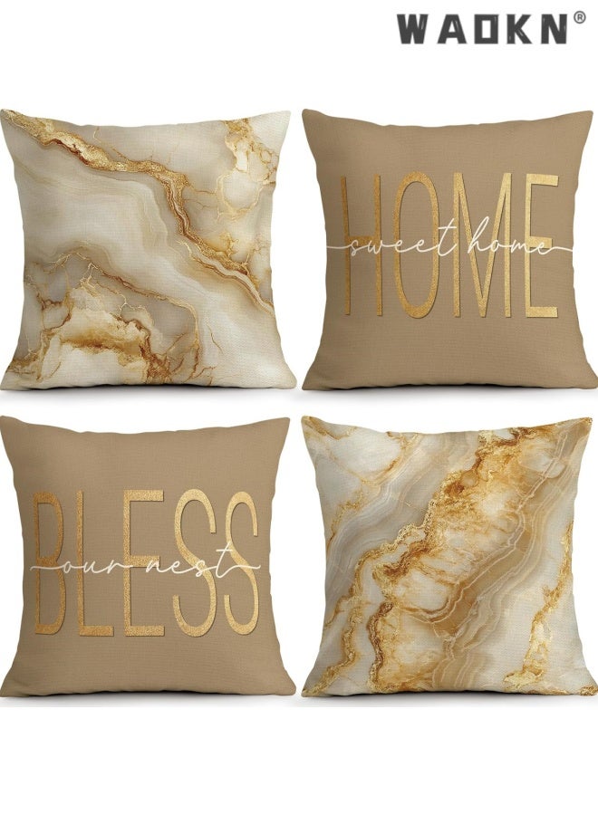 WAOKN Inspirational Beige Marble Decorative Throw Pillow Covers , Set of 4, Couch Cushion Cases Inserts for Sofa Bed Living Room Home Decor, Single-Sided Print , suitable for bedroom , soft and comfortable ,beige, 45*45cm . - Image 1