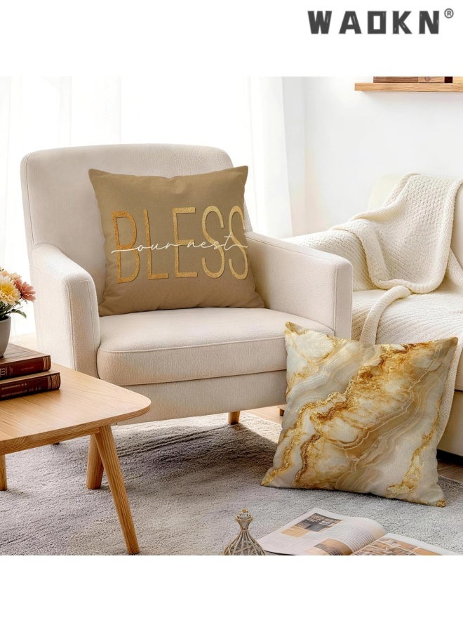 WAOKN Inspirational Beige Marble Decorative Throw Pillow Covers , Set of 4, Couch Cushion Cases Inserts for Sofa Bed Living Room Home Decor, Single-Sided Print , suitable for bedroom , soft and comfortable ,beige, 45*45cm . - Image 3