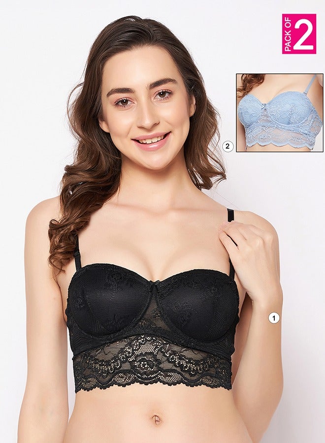Clovia Pack of 2 Padded Underwired Full Cup Multiway Strapless Bralette - Lace - Image 1