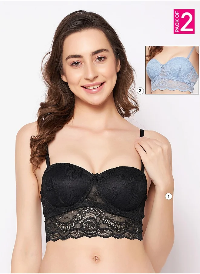 Clovia Clovia Pack of 2 Padded Underwired Full Cup Multiway Strapless Bralette - Lace