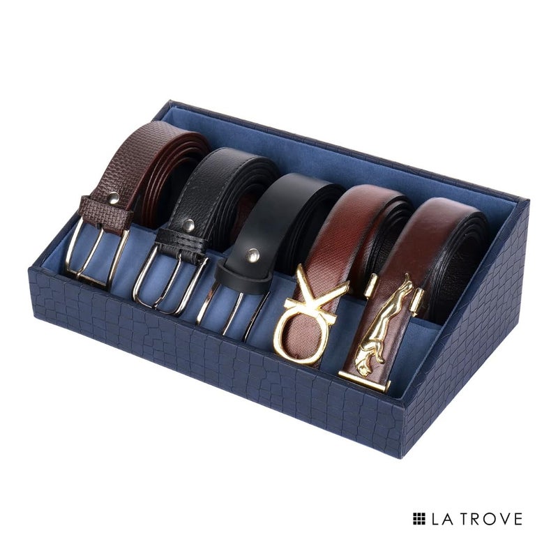 La Trove Blue Luxury Premium Vegan Leather Buckle Display Belt Tray for Premium Belts Organizer | Blue, Belt Leatherette Taper Tray - Image 3