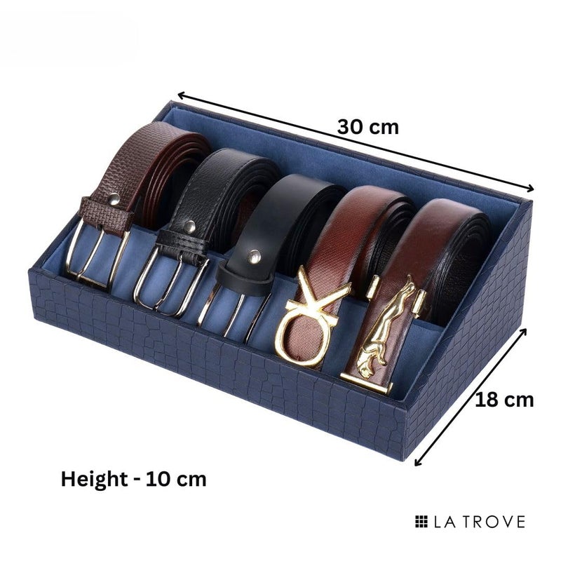 La Trove Blue Luxury Premium Vegan Leather Buckle Display Belt Tray for Premium Belts Organizer | Blue, Belt Leatherette Taper Tray - Image 4
