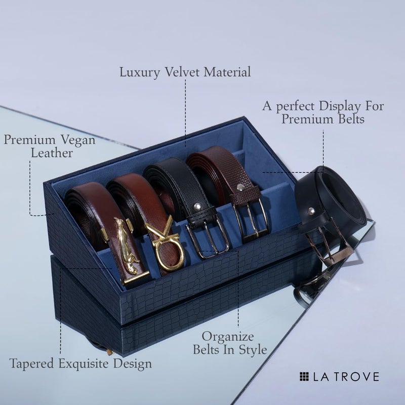 La Trove Blue Luxury Premium Vegan Leather Buckle Display Belt Tray for Premium Belts Organizer | Blue, Belt Leatherette Taper Tray - Image 2