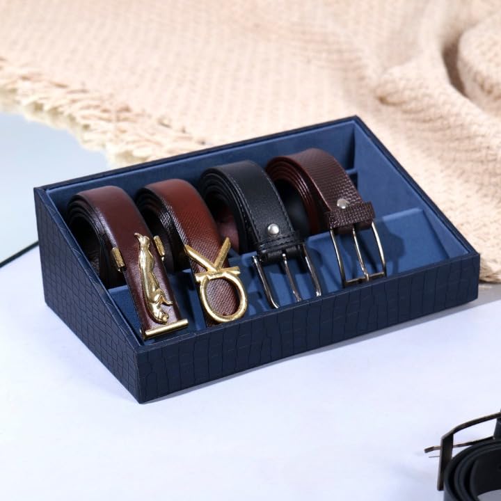 La Trove Blue Luxury Premium Vegan Leather Buckle Display Belt Tray for Premium Belts Organizer | Blue, Belt Leatherette Taper Tray - Image 1