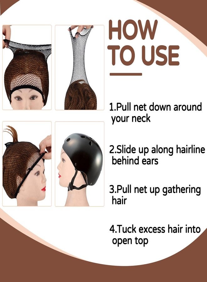 Janinka 4 Pcs Equestrian Hair Net No Knot Hairnets Wig Caps for Women Long and Short Hair Horse Show (Black, Brown) - Image 3