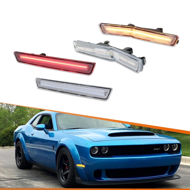 ADIIL 4x LED Clear Lens Side Marker Lights Replacement for 201822 Dodge Challenger Widebody Front Rear Fender OEM Fit Sidemarker Lamps - Image 2