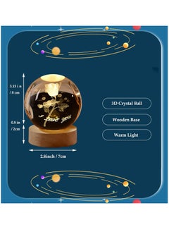 NNEWVANTE 3D Rose Crystal Ball Kids Night Light Glass Ball Night Light with Wooden Base Fantasy Decoration Crystal Ball Gift LED Galaxy Planet Night Light Birthday Gift（rose flower）  - Image 2